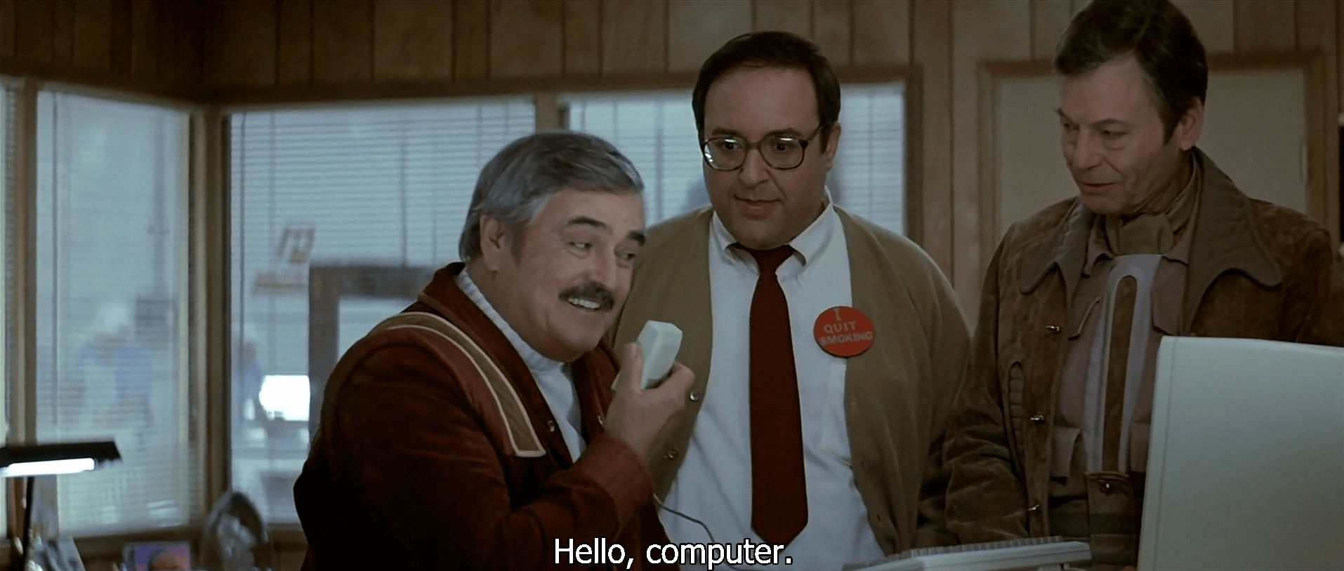 Scotty says "Hello Computer" to a 1980's era mouse - Star Trek IV: The Voyage Home